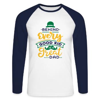 Behind every good kid is a great DAD | color - Unisex Long Sleeve Baseball T-Shirt - white/navy - Front - Nik (191cm)