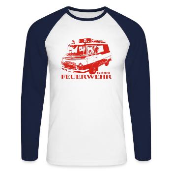 Barkas B1000 Feuerwehr - Unisex Baseballshirt langarm - Weiß/Navy - Vorne - Nik (191cm)
