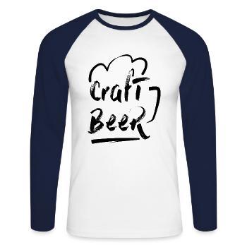 Bière artisanale du pichet - noire - T-shirt baseball manches longues Homme - blanc/marine - Devant - Nik (191cm)
