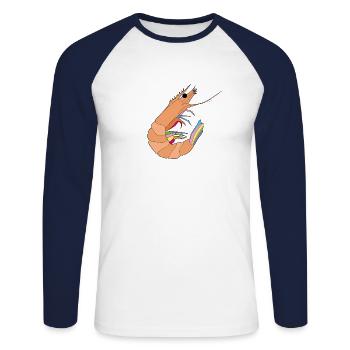 shrimp - Unisex Long Sleeve Baseball T-Shirt - white/navy - Front - Nik (191cm)