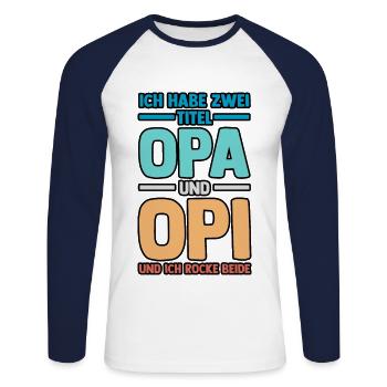 J’ai deux titres : Papi et Maman - T-shirt baseball manches longues Homme - blanc/marine - Devant - Nik (191cm)
