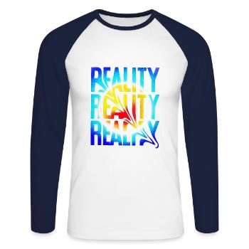 Reality - Unisex Baseballshirt langarm - Weiß/Navy - Vorne - Nik (191cm)