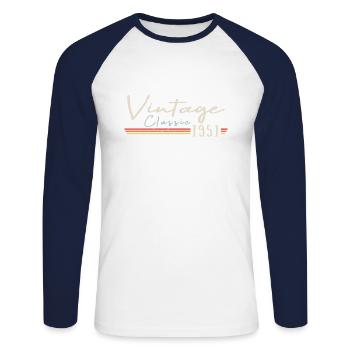Vintage Original since 1951 Birthday Retro 1951 - Unisex Long Sleeve Baseball T-Shirt - white/navy - Front - Nik (191cm)