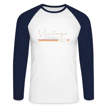 Vintage Original depuis 2022 Anniversaire Rétro 2022 - T-shirt baseball manches longues Homme - blanc/marine - Devant - Nik (191cm)