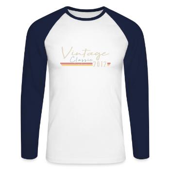 Vintage Original since 2012 Geburtstag Retro 2012 - Unisex Baseballshirt langarm - Weiß/Navy - Vorne - Nik (191cm)