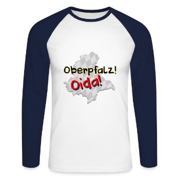 Oberpfalz Oida - Unisex Baseballshirt langarm - Weiß/Navy - Vorne - Nik (191cm)