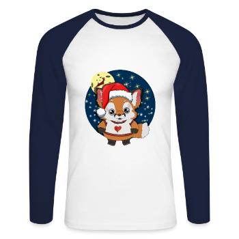 Fuchs Weihnachten Rentier Weihnachtsmütze Schnee - Unisex Baseballshirt langarm - Weiß/Navy - Vorne - Nik (191cm)