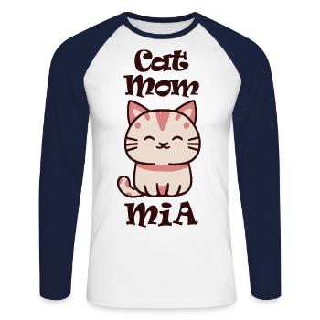 Mia Surname First name with cat - Unisex Long Sleeve Baseball T-Shirt - white/navy - Front - Nik (191cm)