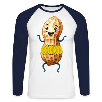 Banane Banane Fruit Fruits Exotiques - T-shirt baseball manches longues Homme - blanc/marine - Devant - Nik (191cm)