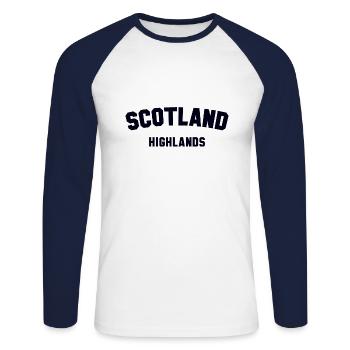 SCOTLAND HIGHLANDS Schottland - Unisex Baseballshirt langarm - Weiß/Navy - Vorne - Nik (191cm)