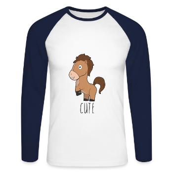 Cheval doux - T-shirt baseball manches longues Homme - blanc/marine - Devant - Nik (191cm)