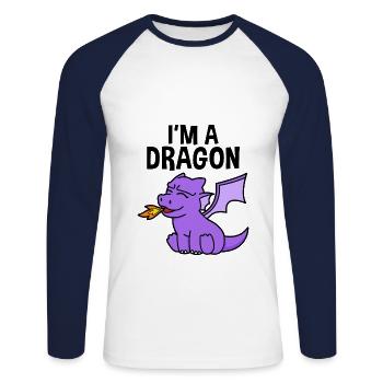 I'M A DRAGON - Unisex Long Sleeve Baseball T-Shirt - white/navy - Front - Nik (191cm)
