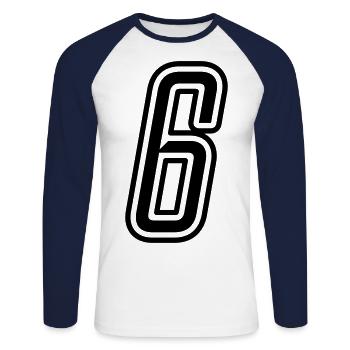 6 Zahl nummer - Unisex Baseballshirt langarm - Weiß/Navy - Vorne - Nik (191cm)
