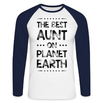 Beste Tante Spruch - Unisex Baseballshirt langarm - Weiß/Navy - Vorne - Nik (191cm)