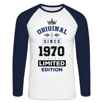 1970 limited edition Geburtstag - Unisex Baseballshirt langarm - Weiß/Navy - Vorne - Nik (191cm)