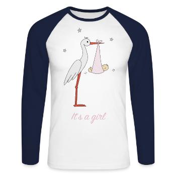 Stork with girl - Unisex Long Sleeve Baseball T-Shirt - white/navy - Front - Nik (191cm)