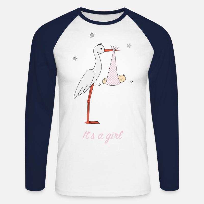 Storch mit Mädchen - Unisex Baseballshirt langarm - Weiß/Navy