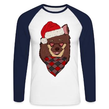 Chihuahua Santa Weihnachtsmütze Weihnachten - Unisex Baseballshirt langarm - Weiß/Navy - Vorne - Nik (191cm)