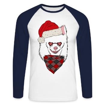 Chihuahua White Christmas Christmas Hat - Unisex Long Sleeve Baseball T-Shirt - white/navy - Front - Nik (191cm)