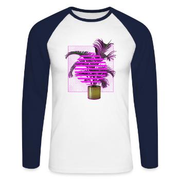 Vaporwave Plant - Unisex Long Sleeve Baseball T-Shirt - white/navy - Front - Nik (191cm)