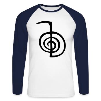 Reiki Healing Symbol - Cho Ku Rei - Unisex Long Sleeve Baseball T-Shirt - white/navy - Front - Nik (191cm)