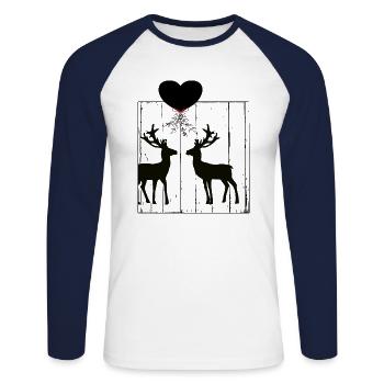 Christmas Reindeer Love Mistletoe - Unisex Long Sleeve Baseball T-Shirt - white/navy - Front - Nik (191cm)