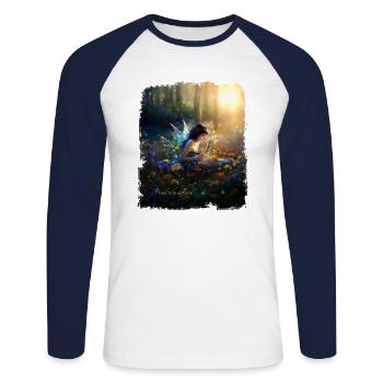 Une fée au milieu des fleurs - T-shirt baseball manches longues Homme - blanc/marine - Devant - Nik (191cm)
