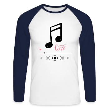 Lecteur d’amoureux de la musique - T-shirt baseball manches longues Homme - blanc/marine - Devant - Nik (191cm)