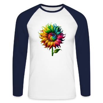 Rainbow Sunflower - Unisex Long Sleeve Baseball T-Shirt - white/navy - Front - Nik (191cm)