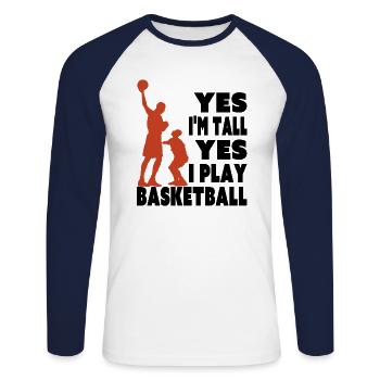 Yes I Am Tall I Play Basketball Funny Tall Player - Unisex Long Sleeve Baseball T-Shirt - white/navy - Front - Nik (191cm)