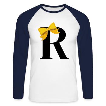 Letter r yellow bow - Unisex Long Sleeve Baseball T-Shirt - white/navy - Front - Nik (191cm)