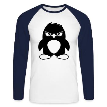 Pinguin guckt ernst böse gefährlicher cooler Blick - Unisex Long Sleeve Baseball T-Shirt - white/navy - Front - Nik (191cm)