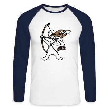 Lapin Archer Médiéval Flèche Tir à l’arc - T-shirt baseball manches longues Homme - blanc/marine - Devant - Nik (191cm)