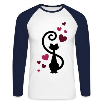 Cat Love In Love - cat in love - gift idea - Unisex Long Sleeve Baseball T-Shirt - white/navy - Front - Nik (191cm)