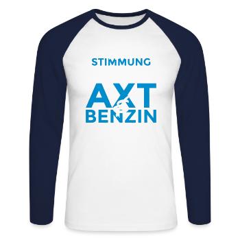 Meine Stimmung schwankt zwischen Axt und Benzin - Unisex Baseballshirt langarm - Weiß/Navy - Vorne - Nik (191cm)