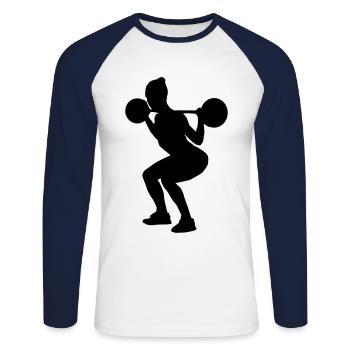 fitness girl silhouette squats - Unisex Baseballshirt langarm - Weiß/Navy - Vorne - Nik (191cm)