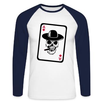 poker ace skull death head dead card Map4 - Unisex Long Sleeve Baseball T-Shirt - white/navy - Front - Nik (191cm)