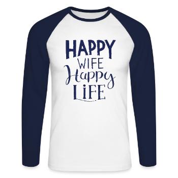 Heureuse femme vie heureuse disant femme - T-shirt baseball manches longues Homme - blanc/marine - Devant - Nik (191cm)