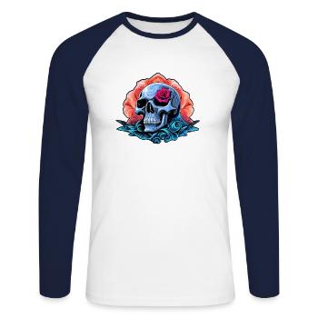 Skulls 'n' Roses - The Rosehead - Unisex Baseballshirt langarm - Weiß/Navy - Vorne - Nik (191cm)