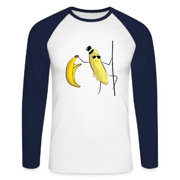 banane banane strip strip cadeau de danse pole - T-shirt baseball manches longues Homme - blanc/marine - Devant - Nik (191cm)