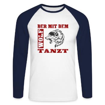 The Wolf Dances Gift - Unisex Long Sleeve Baseball T-Shirt - white/navy - Front - Nik (191cm)