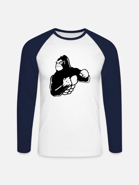 gorilla - Unisex Long Sleeve Baseball T-Shirt - white/navy