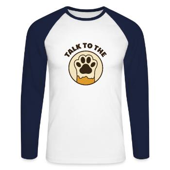 Sprich mit der Pfote. Katzen. Hunde. Tiere. - Unisex Baseballshirt langarm - Weiß/Navy - Vorne - Nik (191cm)