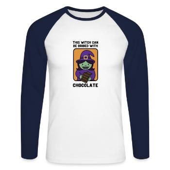 Halloween. Costume. Des bonbons ou des trucs. Sorcière. - T-shirt baseball manches longues Homme - blanc/marine - Devant - Nik (191cm)