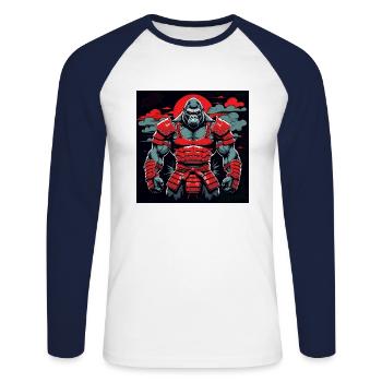 Primal Ronin – Le gorille samouraï - T-shirt baseball manches longues Homme - blanc/marine - Devant - Nik (191cm)
