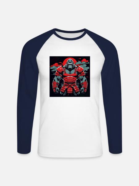Primal Ronin – Der Samurai-Gorilla - Unisex Baseballshirt langarm - Weiß/Navy