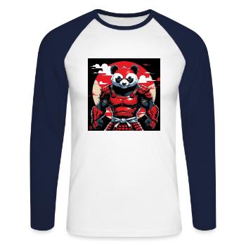 Panda Rouge Zen - T-shirt baseball manches longues Homme - blanc/marine - Devant - Nik (191cm)