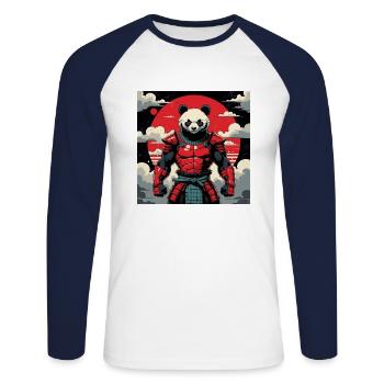 Samurai Panda Warrior - Unisex Long Sleeve Baseball T-Shirt - white/navy - Front - Nik (191cm)