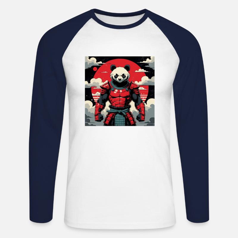 Samurai Panda Krieger - Unisex Baseballshirt langarm - Weiß/Navy