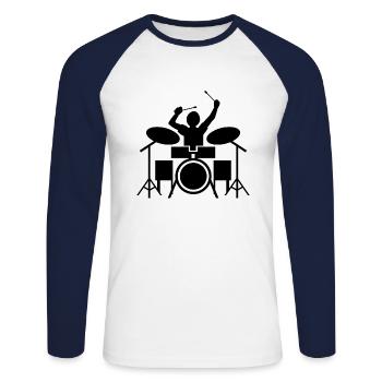 Batteur Batteur Batteur Musique Tambours Batteries - T-shirt baseball manches longues Homme - blanc/marine - Devant - Nik (191cm)